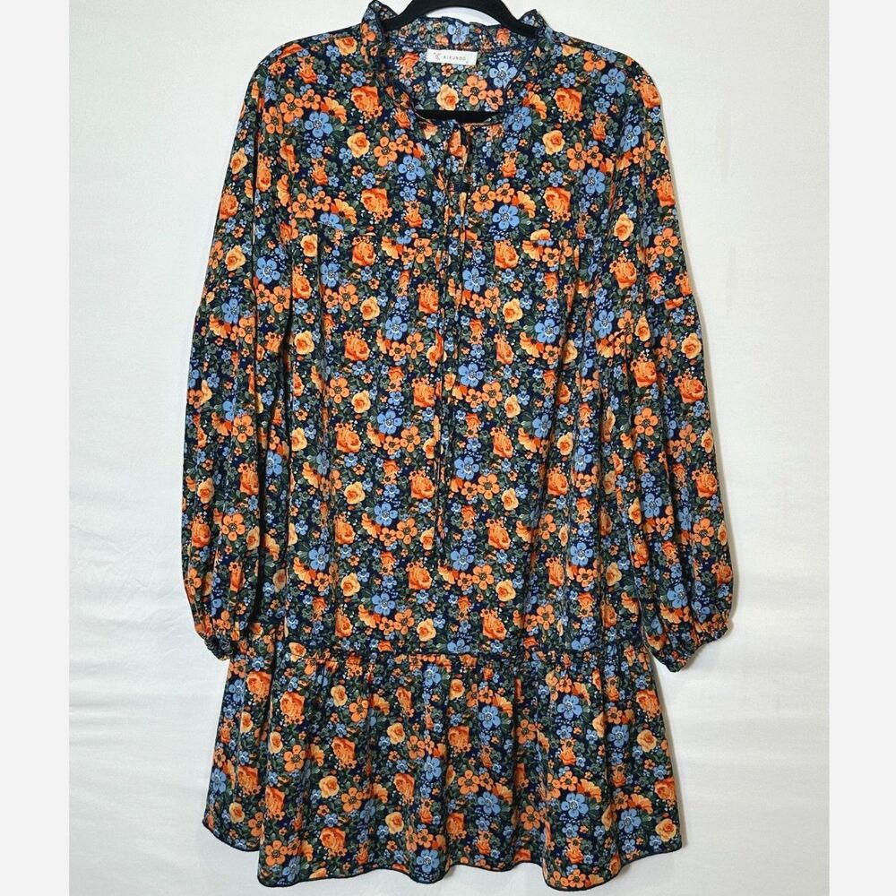 Kirundo Women's BOHO Hippie Women's Floral Mini Dress Size M Long Sleeve Ruffle